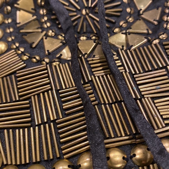 Bebe Black Off the Shoulder Silk Gold Beaded Front Blouse Women’s XS - Picture 2 of 7